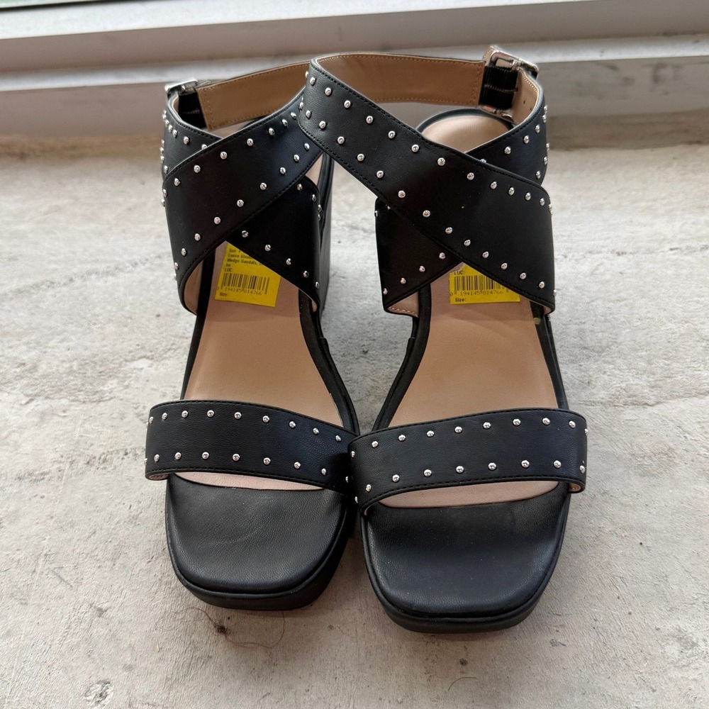Sun + Stone Black Wedge Sandals Womens 9 Eunice Studded Strappy Platform